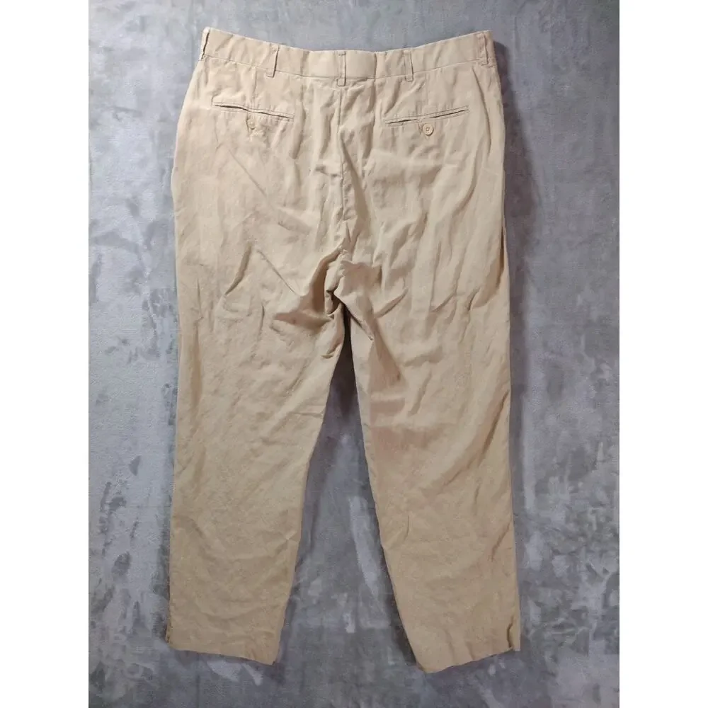 VTG Polo Ralph Lauren Dress Pants 36/30 Beige Linen Silk Formal Office Preppy